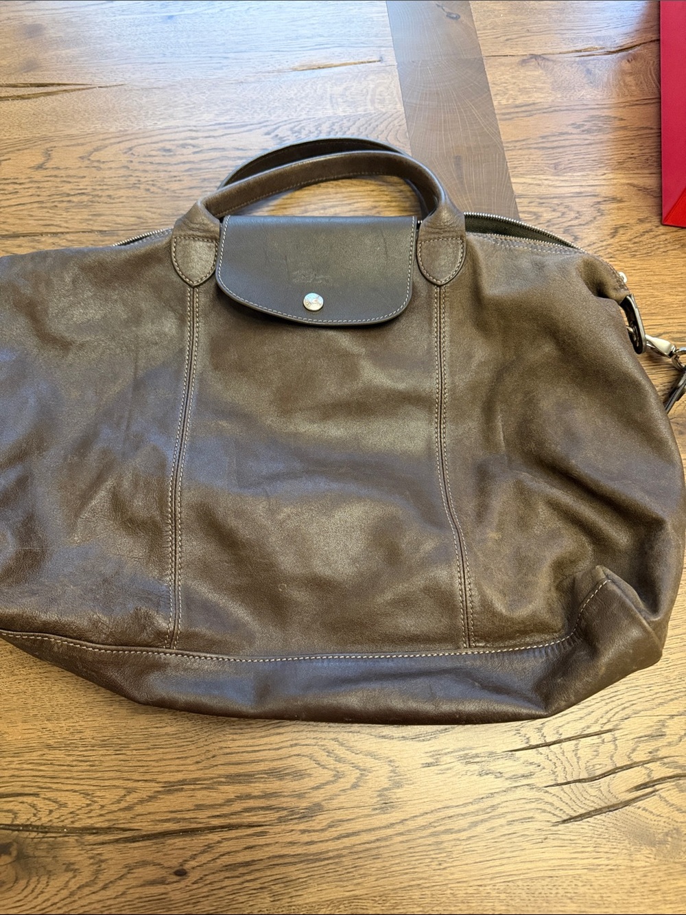 Longchamp Brown Leather Tote with Flap Snap